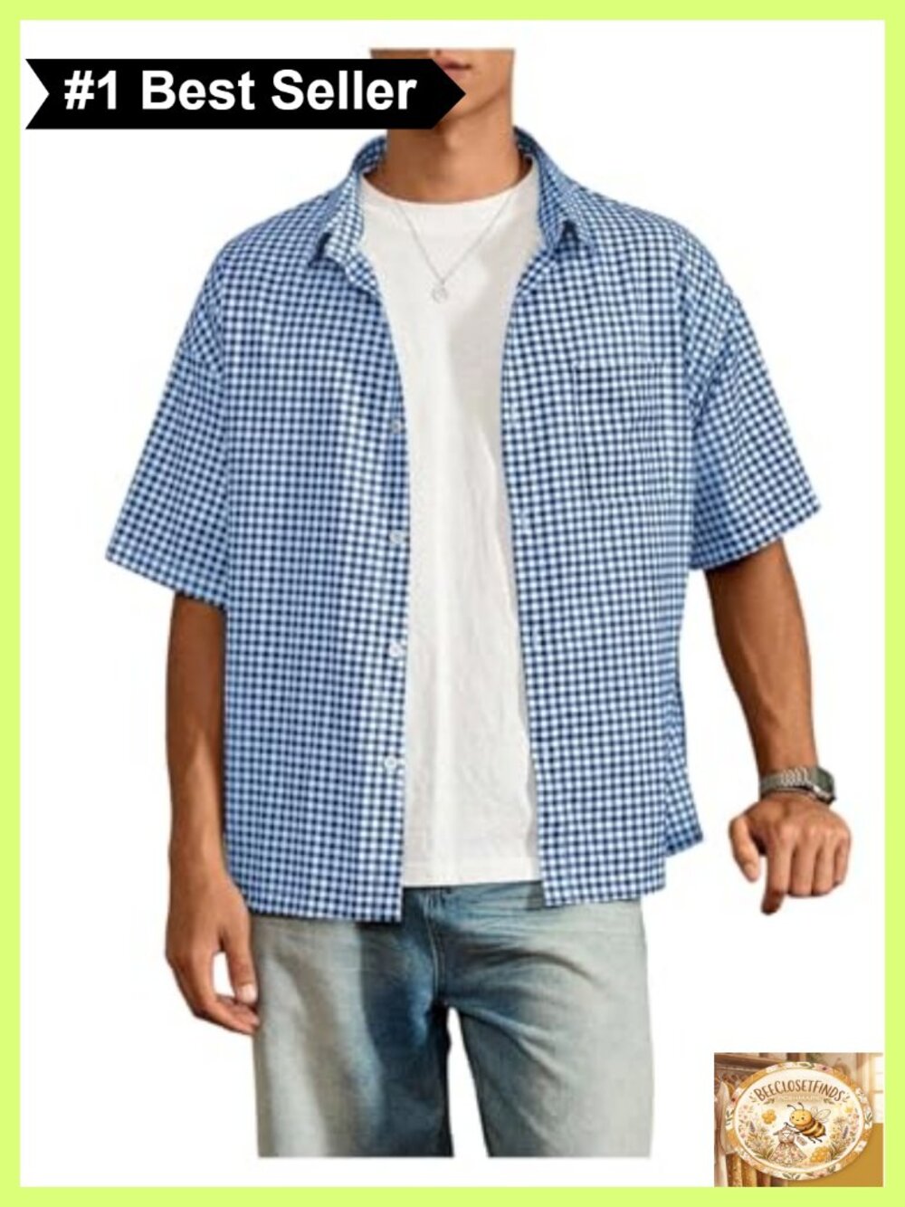 Men's Plaid Button Down Short Sleeve Cropped Box Shirt